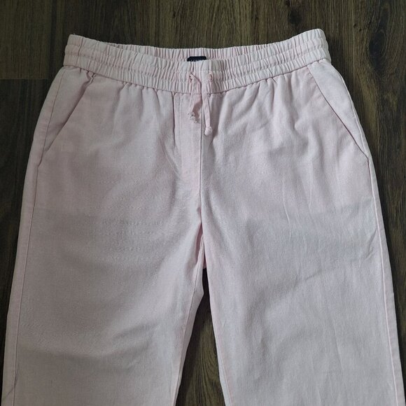 💙 J.Crew Linen Cotton Baby Pink Elastic Waist Ankle Pockets Size 8 Preppy Summe - Picture 3 of 11
